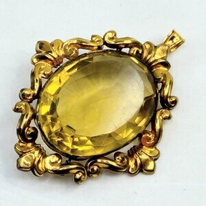 Antique c1910 Art Glass Pendant Gilt Frame 14K Bale JR1379